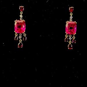 Radiant Orchid Quartz, Garnet, Tanzanite dangle earrings